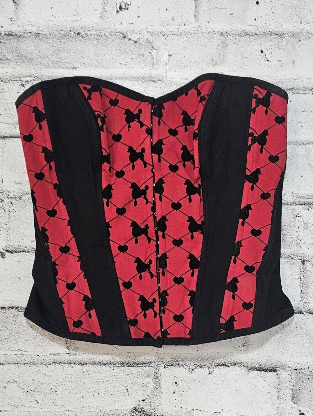 Collect if Poodle Print Corset Bustier Top Red Black Size 12
